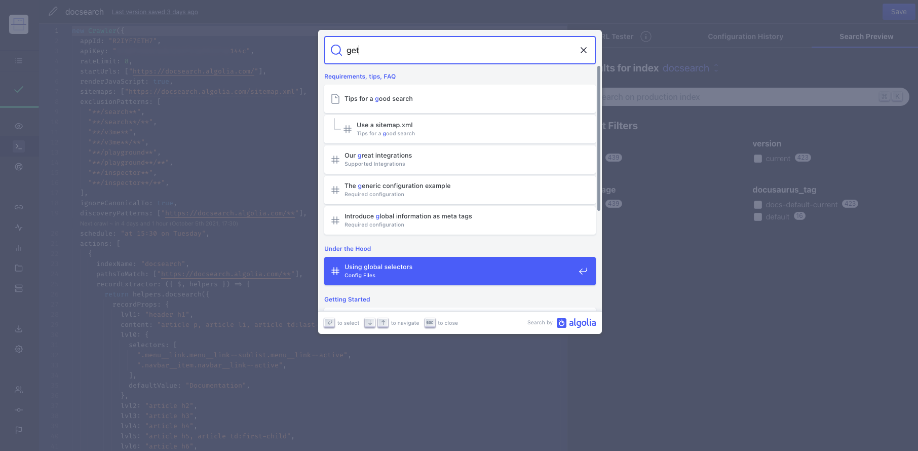 Algolia Crawler creation page